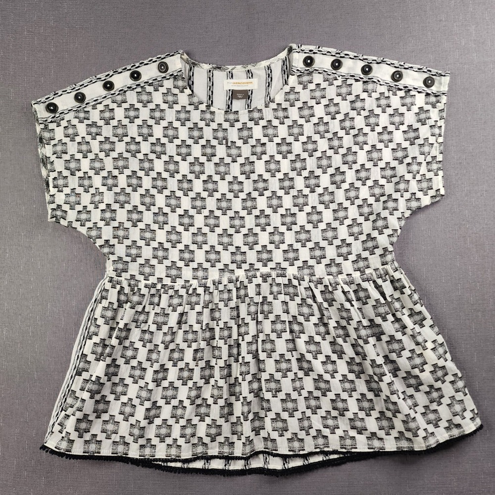 Pilcro and the Letterpress Anthropologie Boho Cotton Geometric Print Top Small